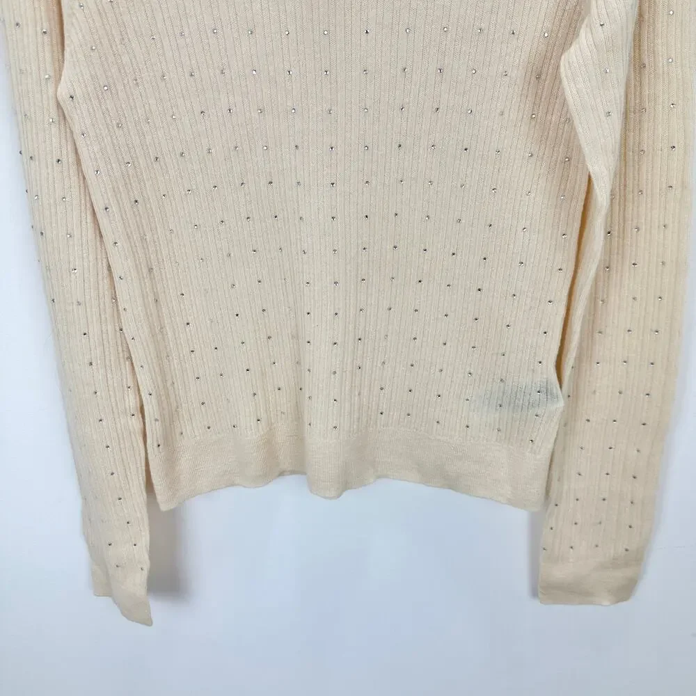 J.Crew Featherweight Cashmere Turtleneck Sweater Rhinestones Buttercream XL NWT